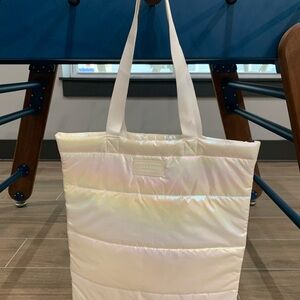 Bath and Body Puffer Tote Bag in Iridescent Cream